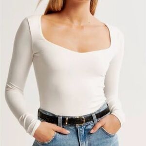 Abercrombie & Fitch Double Layered Long Sleeve White Body Suit